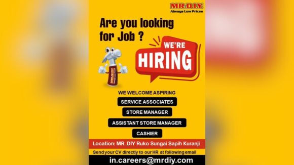 Info loker MR. DIY Ruko Sungai Sapih Kuranji Padang 2024. (Foto: Istimewa)