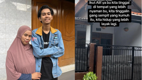 Alif Cepmek dan ibunya serta rumah baru. (Foto: Istimewa)