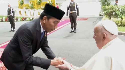 Presiden Indonesia Joko Widodo bersalaman dengan Paus Fransiskus. (Foto: Istimewa)