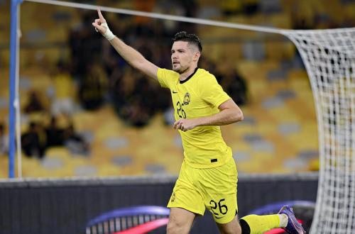Romel Morales cetak gol kemenangan Malaysia atas Lebanon. (Foto: X Fam_Malaysia)