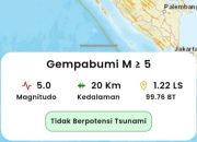 Sumbar Diguncang Gempa Magnitudo 5.0, Titik Gempa Berada di Barat Daya Pariaman