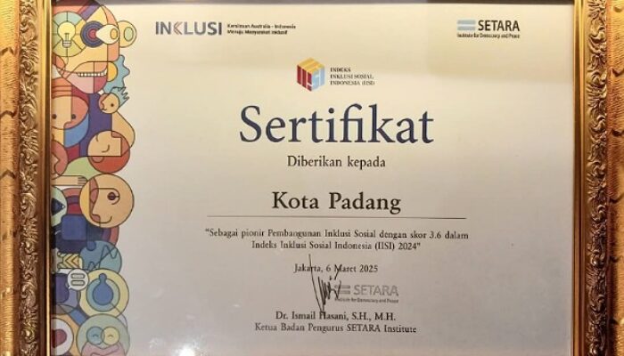 Padang Raih Penghargaan Kota Pionir Pembangunan Inklusi Sosial 2025