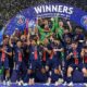 Skuad PSG saat merayakan kemenangan Luga Champion di Allianz Arena.(ist)