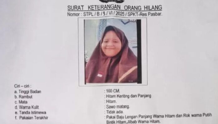 Hilang Tanpa Kabar, Siswi SMA di Pasaman Belum Ditemukan