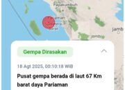 Gempa Magnitudo 4,5 Guncang Pariaman, BMKG: Tak Berpotensi Tsunami