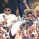 Presiden Prabowo Subianto ikut berjoget mengikuti alunan lagu “Tabola Bale” saat peringatan HUT ke-80 RI di Istana Merdeka, Jakarta, Minggu (17/8/2025). (Photo: yt Sekretariat Presiden)