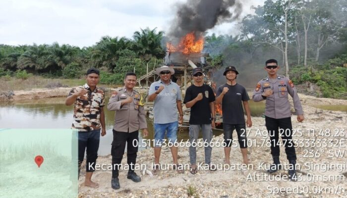 Tindak Cepat Aduan Warga, Polsek Cerenti Temukan dan Musnahkan Rakit PETI