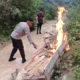Petugas memusnahkan satu unit meja kerja PETI dengan cara dibakar di lokasi penambangan ilegal di Rengat Barat. (Ist)
