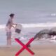 Cuplikan video dari netizen Info Sumbar memperlihatkan seorang ibu rumah tangga membuang sampah ke pesisir laut sebelum akhirnya diamankan petugas. (ist)