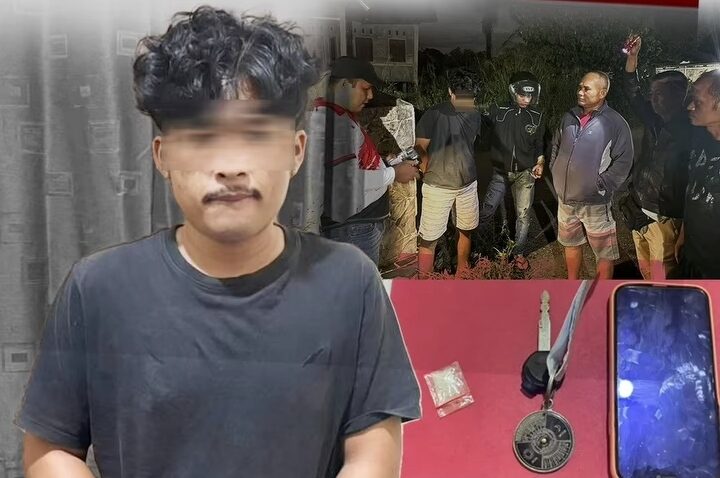 Tersangka NKI (23), seorang mahasiswa saat diamankan petugas di Mapolres 50 Kota bersama barang bukti. (dok Polres limapuluh kota)