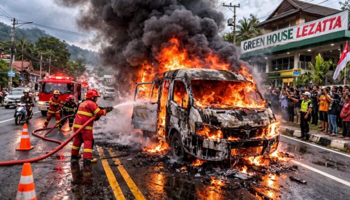 Minibus Terbakar di Jalur Bukittinggi-Payakumbuh, Lalin Sempat Ditutup