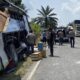 Begini penampakan kondisi bus PMH yang kecelakaan maut di Jalintim Pelalawan.(ist)
