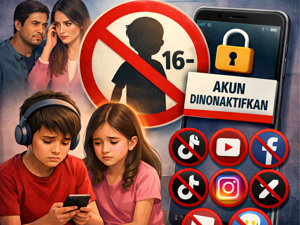 Pemerintah Larang Anak di Bawah 16 Tahun Punya Akun Medsos Mulai 28 Maret 2026. (Foto: ilustrasi/AI)
