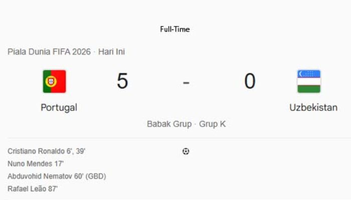 Portugal Hancurkan Uzbekistan 5-0 di Babak Penyisihan Grup Piala Dunia 2026