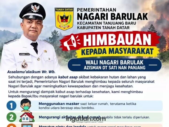 Kabut Asap Akibat Karhutla, Nagari Barulak Keluarkan 8 Imbauan untuk Warga