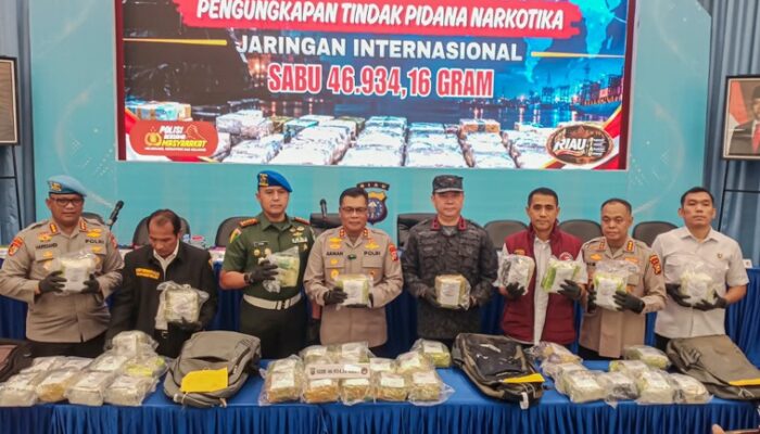 Polda Riau Sita 46,9 Kg Sabu Senilai Rp84,49 Miliar, 500 Ribu Jiwa Berpotensi Terselamatkan